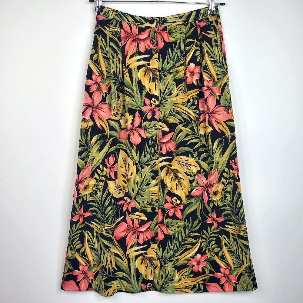 Pendelton Floral Tropical Button Front Maxi Skirt